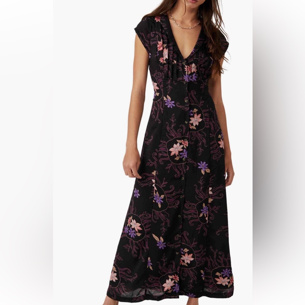 Free People Black and Purple Floral Maxi Dress